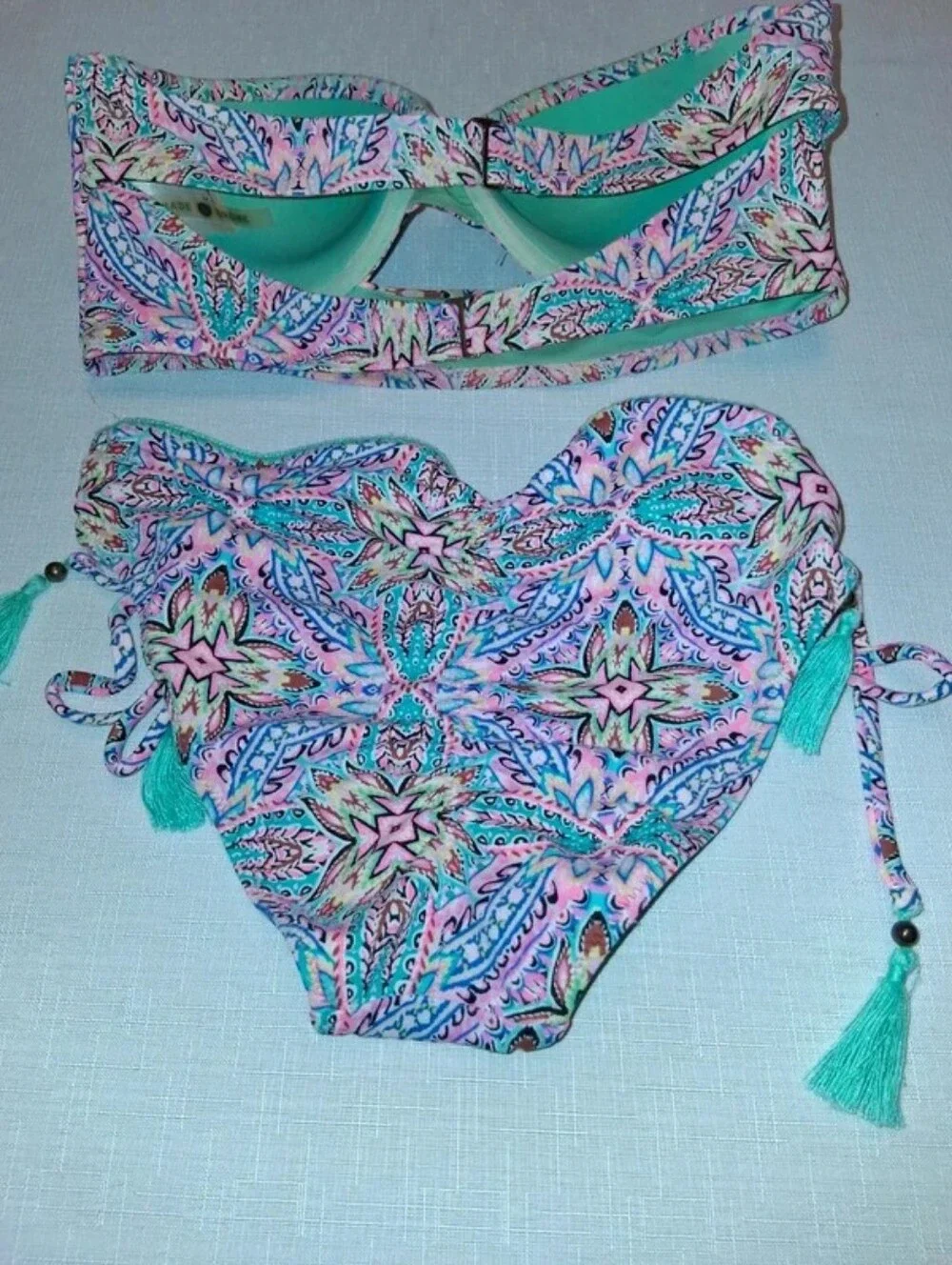 Shade & Shore Teal Bandeau Bikini Set with Front Knot